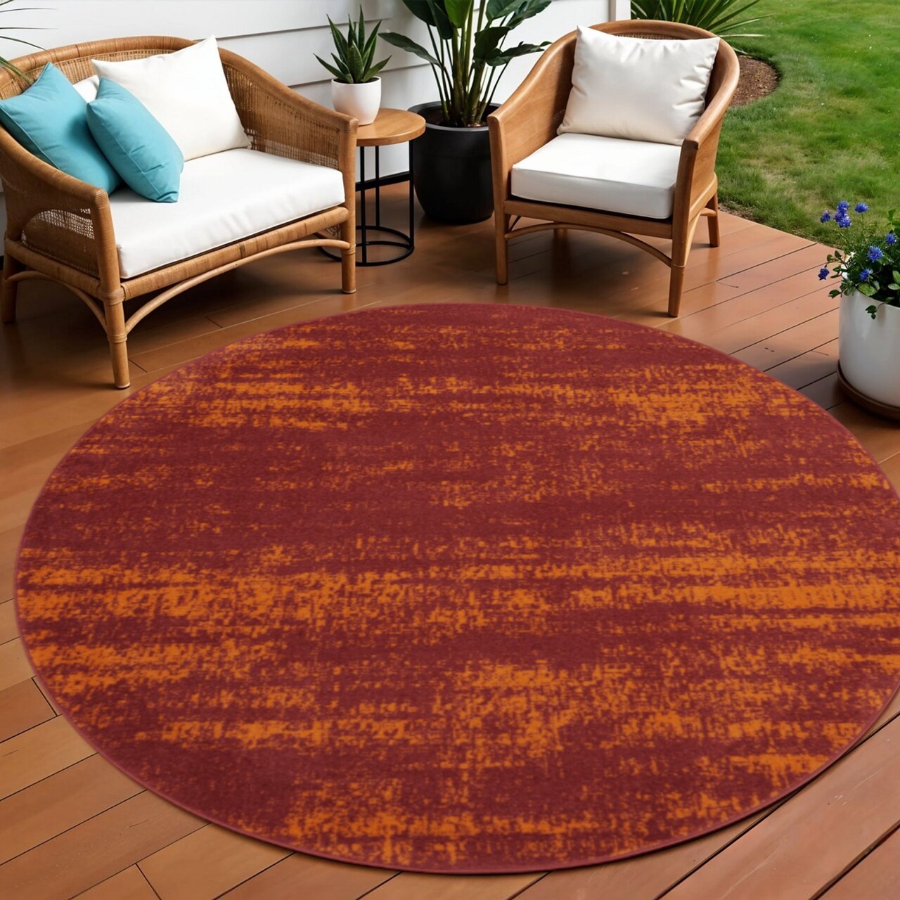 Edge Collections - 8' - Red - Artistic Abstract Round Area Rug for Indoor and Outdoor Use - 1 Piece